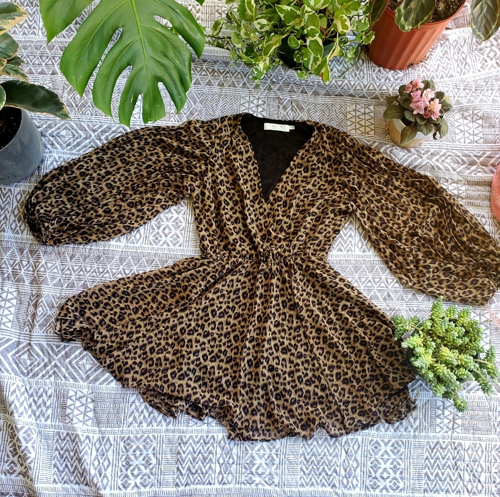 ASTR The Label Raphaela Leopard Print Women's Balloon Sleeved Fall Dress